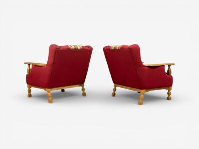 Henning Kjaernulf Henning Kj rnulf Style Lounge Chairs Red Fabric Oak Denmark 1960s