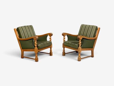 Henning Kjaernulf Henning Kjaernulf Style Lounge Chairs Oak Fabric Denmark 1970s