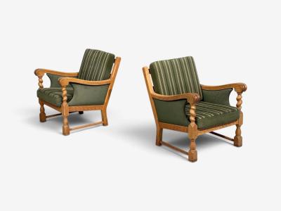 Henning Kjaernulf Henning Kjaernulf Style Lounge Chairs Oak Fabric Denmark 1970s