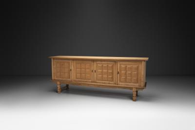 Henning Kjaernulf Oak Sideboard with Geometric Detailings by Henning Kjaernulf Denmark 1960s