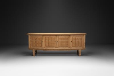 Henning Kjaernulf Oak Sideboard with Geometric Detailings by Henning Kjaernulf Denmark 1960s