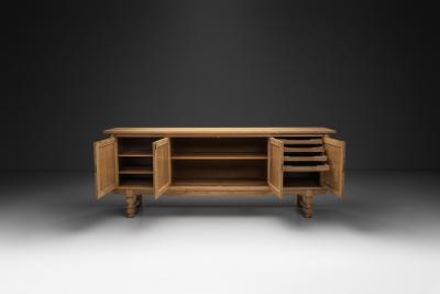 Henning Kjaernulf Oak Sideboard with Geometric Detailings by Henning Kjaernulf Denmark 1960s