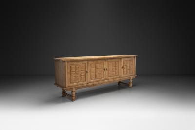 Henning Kjaernulf Oak Sideboard with Geometric Detailings by Henning Kjaernulf Denmark 1960s