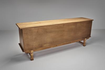 Henning Kjaernulf Oak Sideboard with Geometric Detailings by Henning Kjaernulf Denmark 1960s