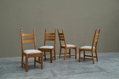 Henning Kjaernulf Set of 4 Henning Kj rnulf Style Razorblade Chairs in Solid Oak and Wool 1960s