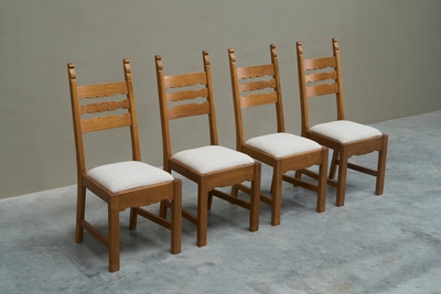 Henning Kjaernulf Set of 4 Henning Kj rnulf Style Razorblade Chairs in Solid Oak and Wool 1960s