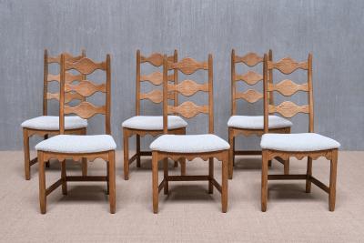 Henning Kjaernulf Set of 6 Henning Kj rnulf Dining Chairs Oak and Rubelli Boucl Denmark 1960s