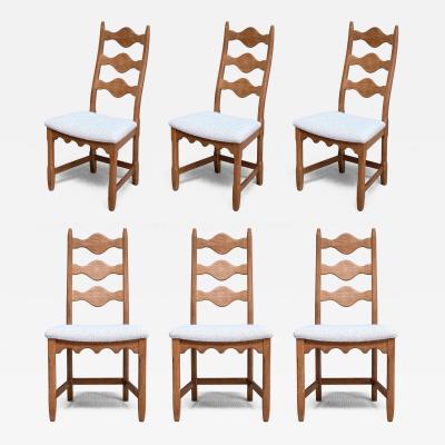 Henning Kjaernulf Set of 6 Henning Kj rnulf Dining Chairs Oak and Rubelli Boucl Denmark 1960s