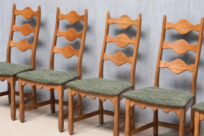 Henning Kjaernulf Set of 6 Henning Kj rnulf Dining Chairs in Oak and Pierre Frey Tweed 1960s