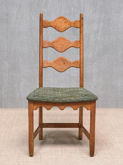 Henning Kjaernulf Set of 6 Henning Kj rnulf Dining Chairs in Oak and Pierre Frey Tweed 1960s
