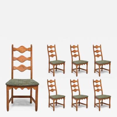 Henning Kjaernulf Set of 6 Henning Kj rnulf Dining Chairs in Oak and Pierre Frey Tweed 1960s