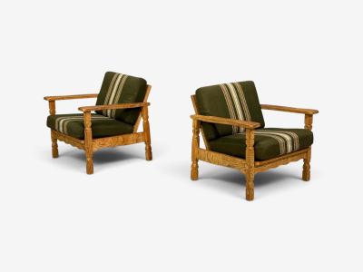 Henning Kjaernulf Style Lounge Chairs Oak Fabric Denmark 1970s