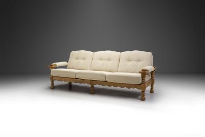 Henning Kjaernulf Three Seater Sofa with Carved Oak Frame Denmark ca 1960s