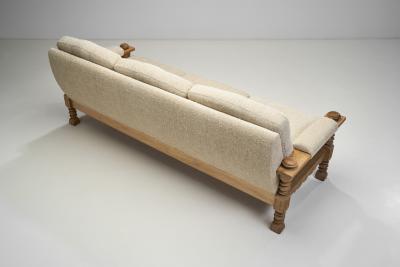 Henning Kjaernulf Three Seater Sofa with Carved Oak Frame Denmark ca 1960s