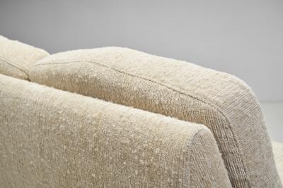 Henning Kjaernulf Three Seater Sofa with Carved Oak Frame Denmark ca 1960s