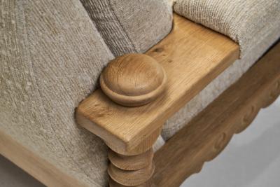 Henning Kjaernulf Three Seater Sofa with Carved Oak Frame Denmark ca 1960s