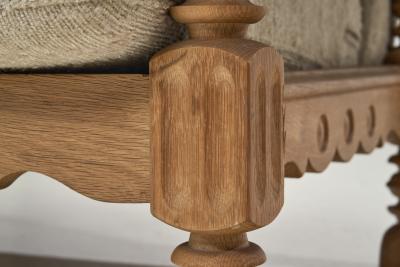 Henning Kjaernulf Three Seater Sofa with Carved Oak Frame Denmark ca 1960s