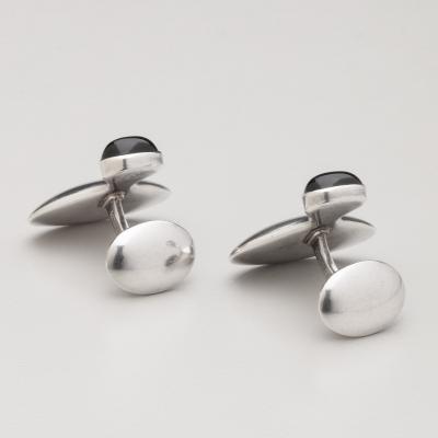 Henning Koppel Georg Jensen Modernist Cufflinks No 79 Sterling with Onyx by Henning Koppel
