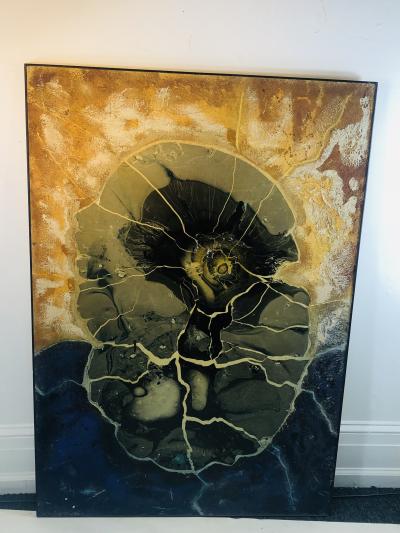 Henri Baviera STRIKING MODERNIST ABSTRACT PAINTING TITLED SEISME BY HENRI BAVIERA