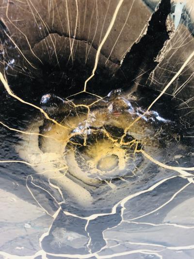 Henri Baviera STRIKING MODERNIST ABSTRACT PAINTING TITLED SEISME BY HENRI BAVIERA