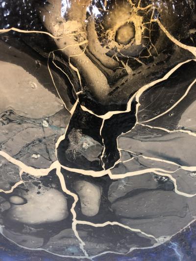 Henri Baviera STRIKING MODERNIST ABSTRACT PAINTING TITLED SEISME BY HENRI BAVIERA