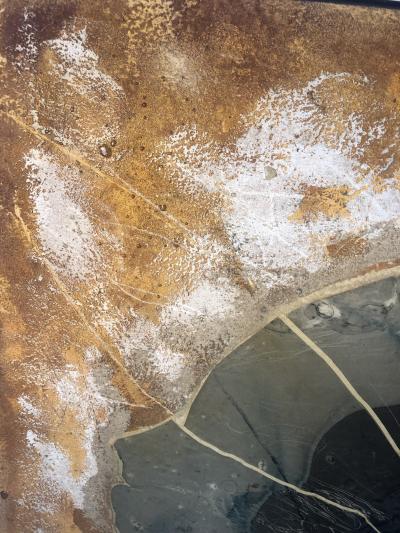 Henri Baviera STRIKING MODERNIST ABSTRACT PAINTING TITLED SEISME BY HENRI BAVIERA