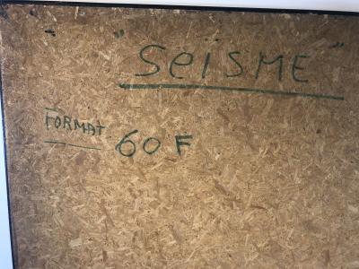 Henri Baviera STRIKING MODERNIST ABSTRACT PAINTING TITLED SEISME BY HENRI BAVIERA