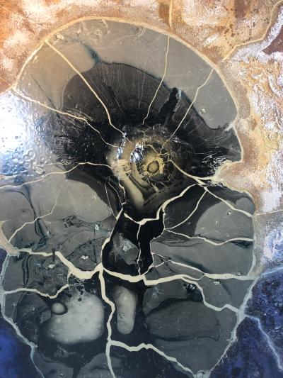 Henri Baviera STRIKING MODERNIST ABSTRACT PAINTING TITLED SEISME BY HENRI BAVIERA