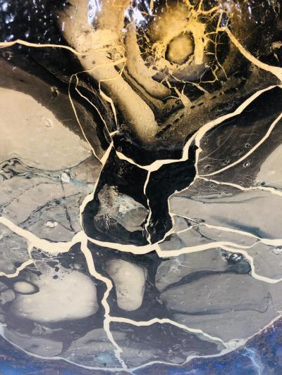 Henri Baviera STRIKING MODERNIST ABSTRACT PAINTING TITLED SEISME BY HENRI BAVIERA