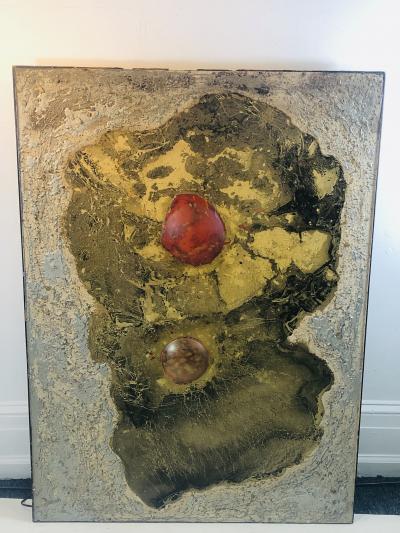 Henri Baviera UNUSUAL ILLUMINATED ABSTRACT MODERNIST PAINTING BY HENRI BAVIERA