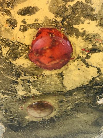 Henri Baviera UNUSUAL ILLUMINATED ABSTRACT MODERNIST PAINTING BY HENRI BAVIERA