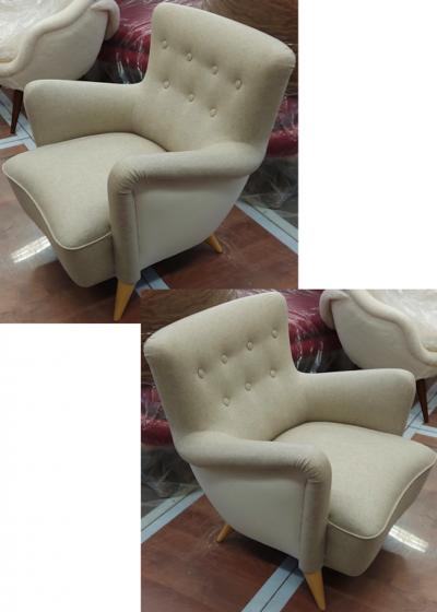 Henri Caillon Henri Caillon for Erton iconic french 50s comfy pair of chairs fully restored