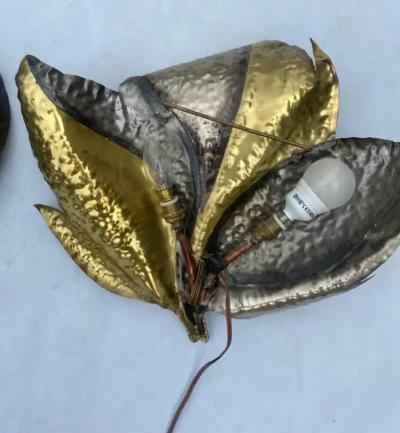 Henri Fernandez 1970 Pair Of Sconces In Silvered And Patinated Brass Fernandez Isabelle Faure