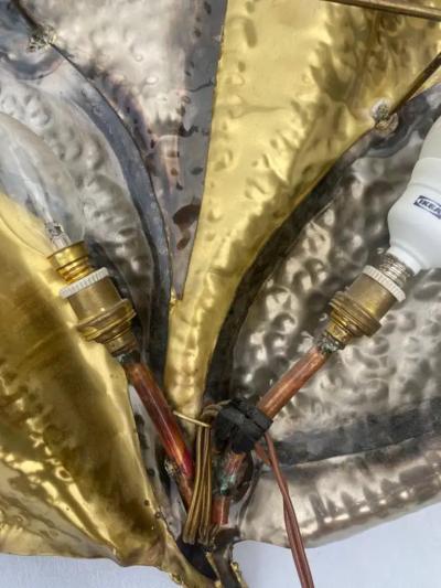 Henri Fernandez 1970 Pair Of Sconces In Silvered And Patinated Brass Fernandez Isabelle Faure