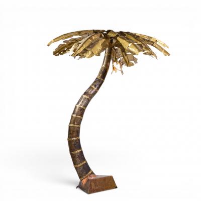 Henri Fernandez Henri Fernandez Brutalist Grande Palma Brass Palm Tree Sculpture Lamp