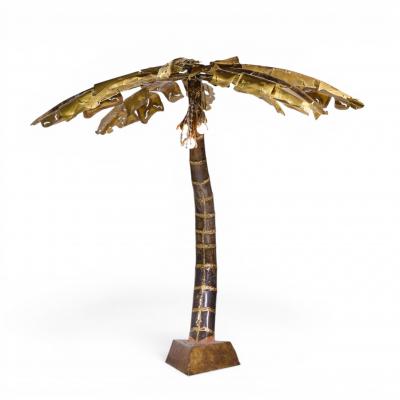 Henri Fernandez Henri Fernandez Brutalist Grande Palma Brass Palm Tree Sculpture Lamp