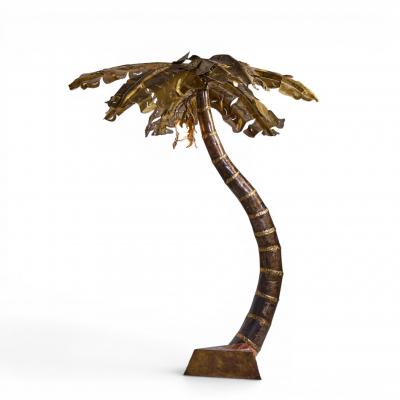 Henri Fernandez Henri Fernandez Brutalist Grande Palma Brass Palm Tree Sculpture Lamp