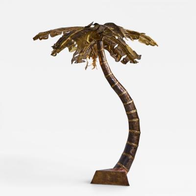 Henri Fernandez Henri Fernandez Brutalist Grande Palma Brass Palm Tree Sculpture Lamp