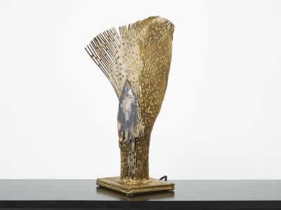 Henri Fernandez Henri Fernandez brass agate stone table lamp Nefertiti 1970s