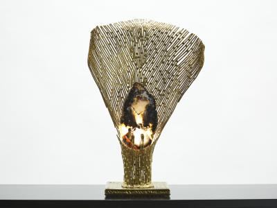 Henri Fernandez Henri Fernandez brass agate stone table lamp Nefertiti 1970s