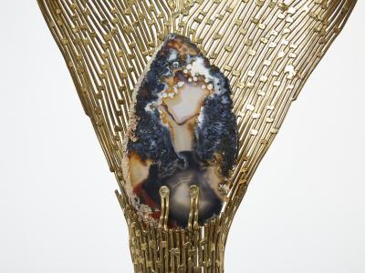 Henri Fernandez Henri Fernandez brass agate stone table lamp Nefertiti 1970s
