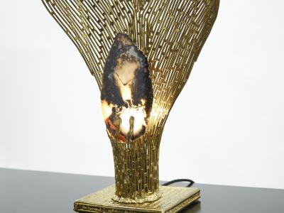 Henri Fernandez Henri Fernandez brass agate stone table lamp Nefertiti 1970s