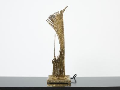 Henri Fernandez Henri Fernandez brass agate stone table lamp Nefertiti 1970s
