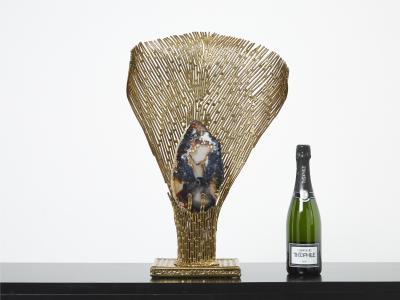 Henri Fernandez Henri Fernandez brass agate stone table lamp Nefertiti 1970s