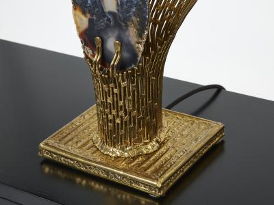 Henri Fernandez Henri Fernandez brass agate stone table lamp Nefertiti 1970s