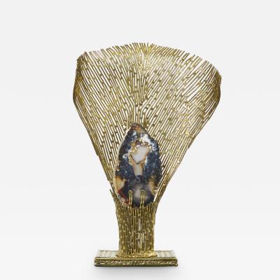 Henri Fernandez Henri Fernandez brass agate stone table lamp Nefertiti 1970s