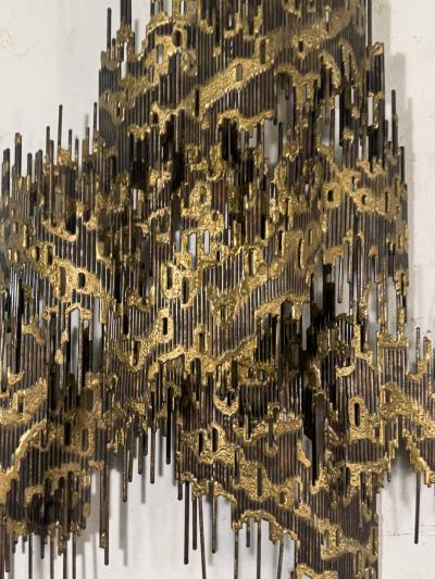 Henri Fernandez LARGE MID CENTURY PAIR OF BRUTALIST METAL WALL SCONCES