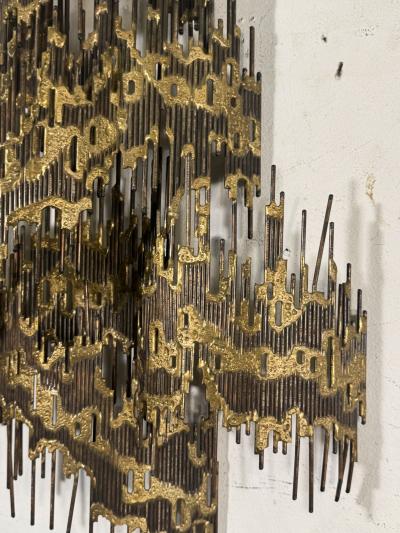 Henri Fernandez LARGE MID CENTURY PAIR OF BRUTALIST METAL WALL SCONCES