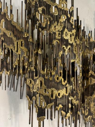 Henri Fernandez LARGE MID CENTURY PAIR OF BRUTALIST METAL WALL SCONCES