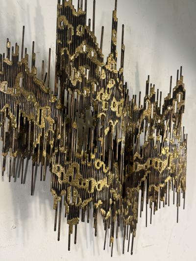 Henri Fernandez LARGE MID CENTURY PAIR OF BRUTALIST METAL WALL SCONCES